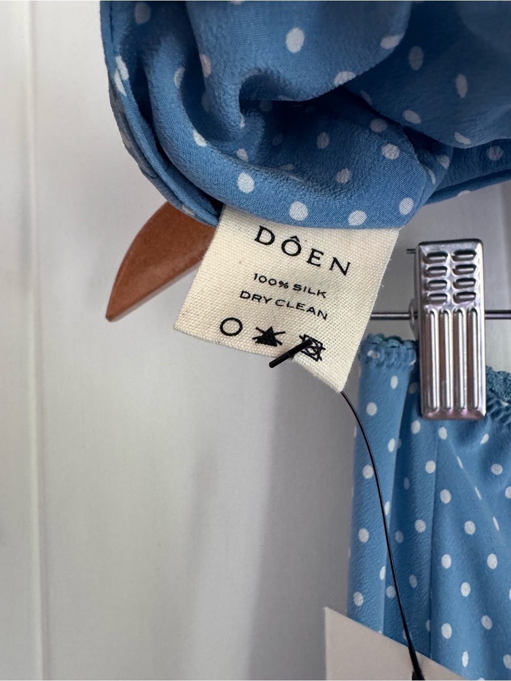 NWT Doen Blue Polka Dot Silk Skirt top Set Size S - Picture 10 of 11